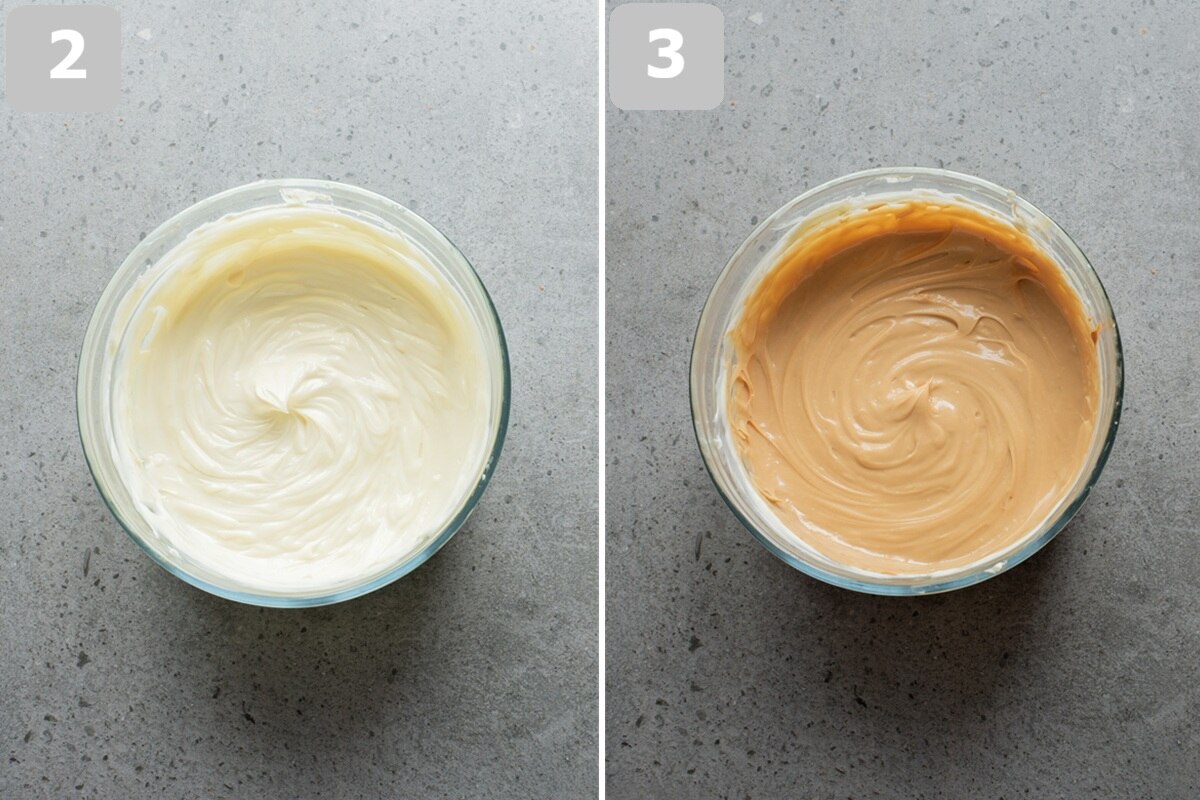 Beat cream cheese, powdered sugar, vanilla, and Biscoff until smooth and fully combined.