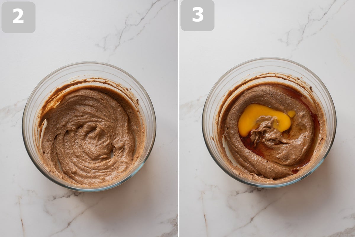 Beat butter and sugars until creamy, then mix in the egg and vanilla.