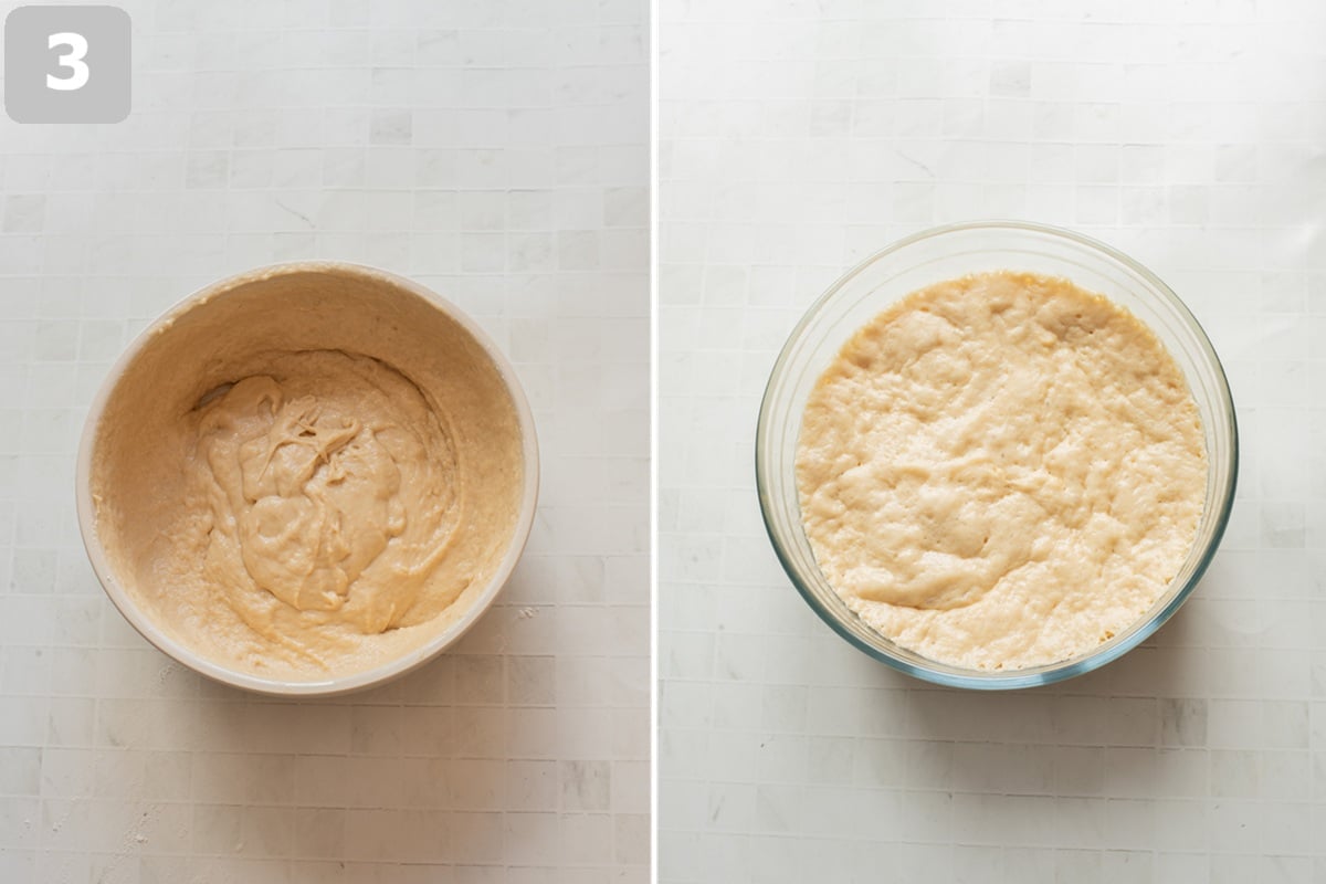 Mix in flour and salt to form a soft dough, then let it rise until doubled in size.