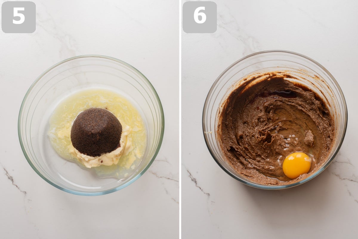 Beat the butter and brown sugar until creamy, then mix in the egg and vanilla.