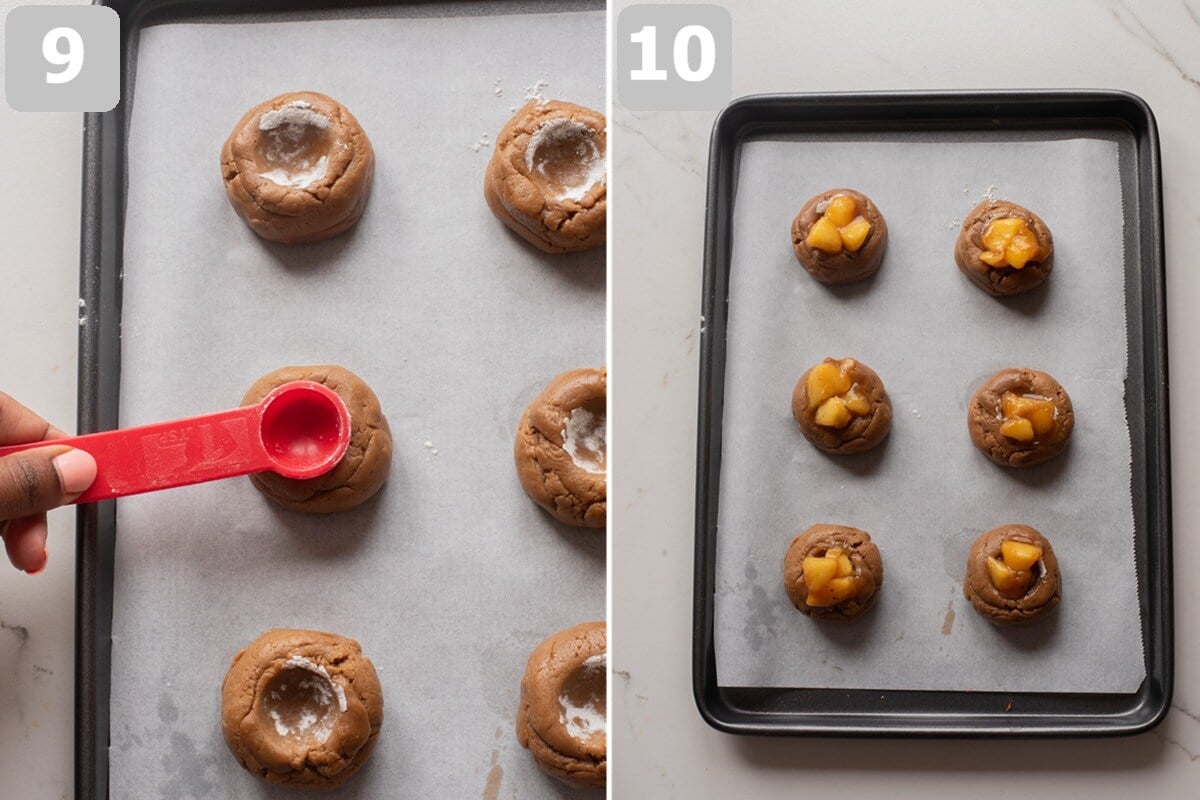 Press a deep well into each cookie and fill with the cooled peach mixture.