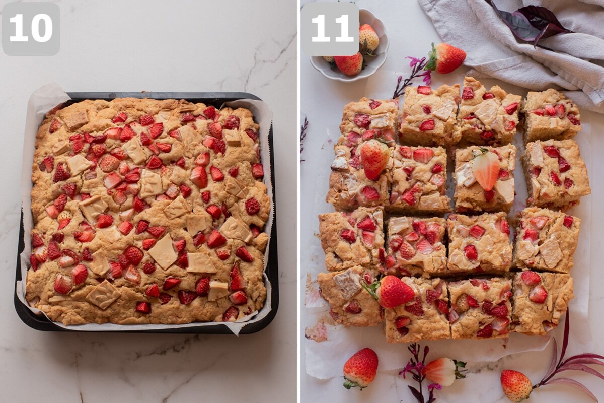 Bake until golden with a slightly set center, then cool completely and chill before slicing.