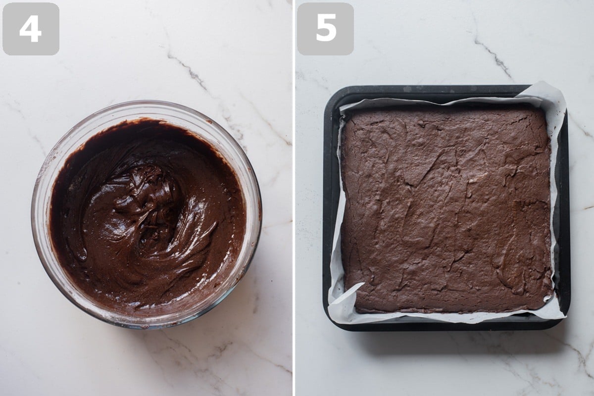 Fold in the dry ingredients, spread the batter into the pan, and bake until the center is just set, then cool completely.