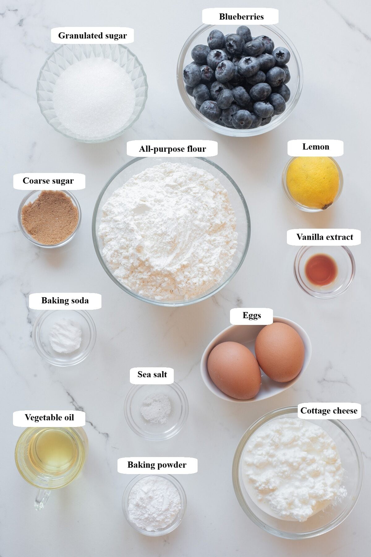 cottage cheese blueberry muffins - ingredients list