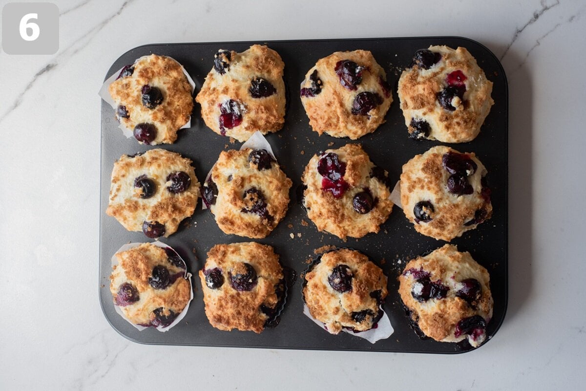 bake muffins until the tops are golden