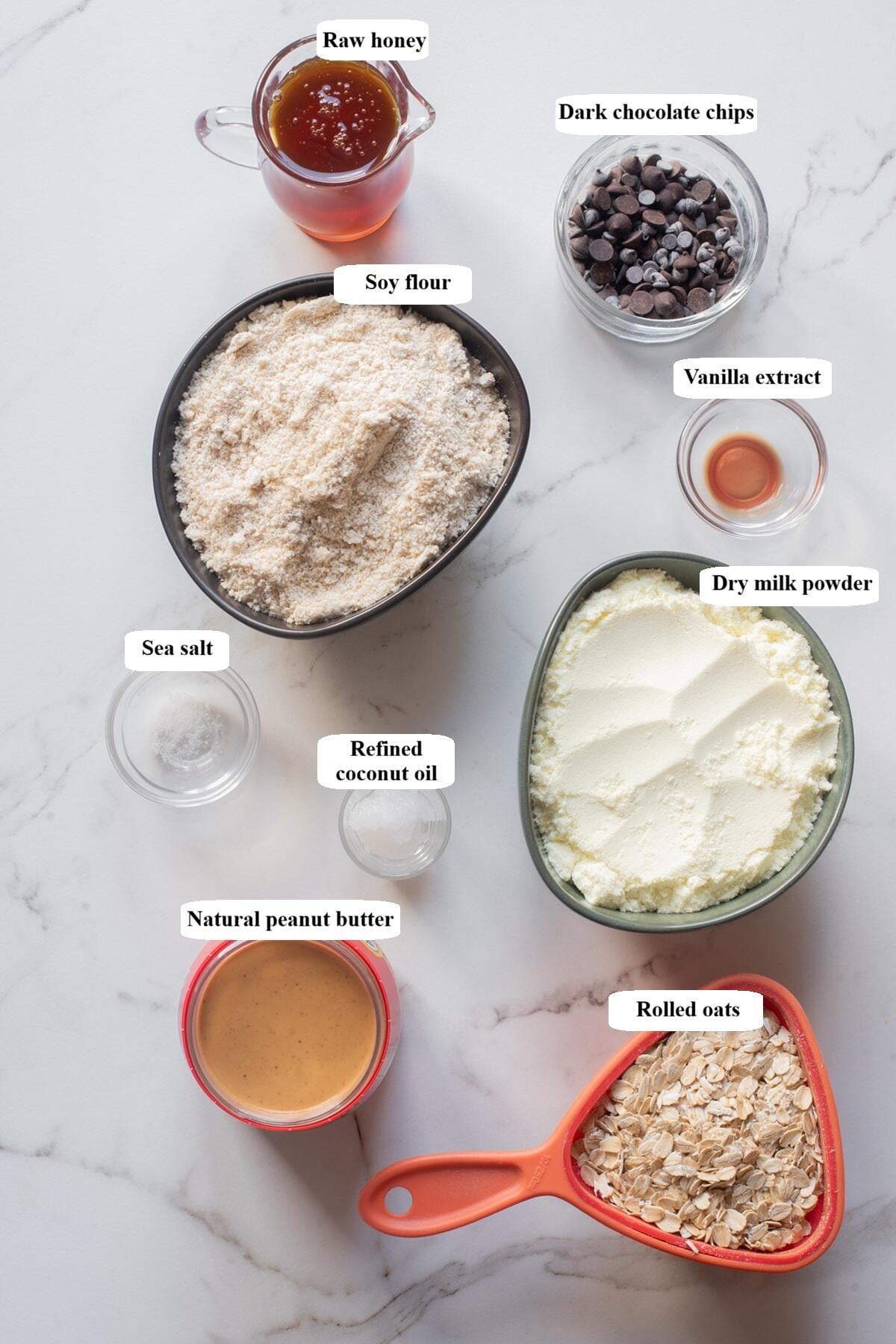no-bake high protein peanut butter bars - ingredients list