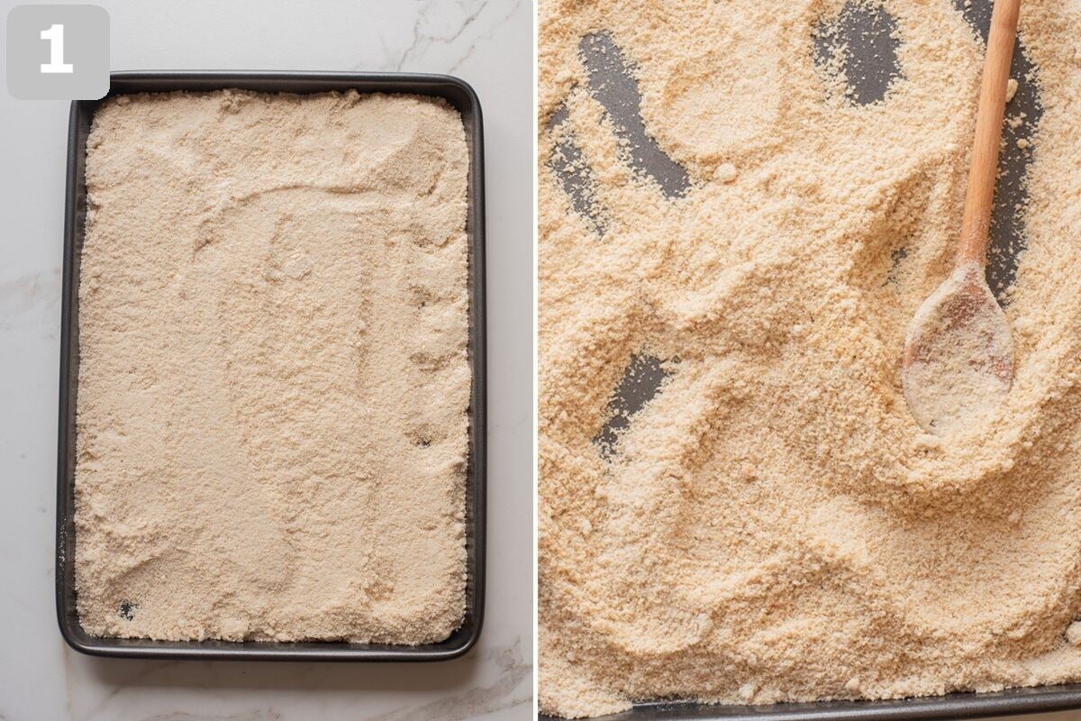 Toast the soy flour until lightly golden, stirring halfway, then let it cool completely.
