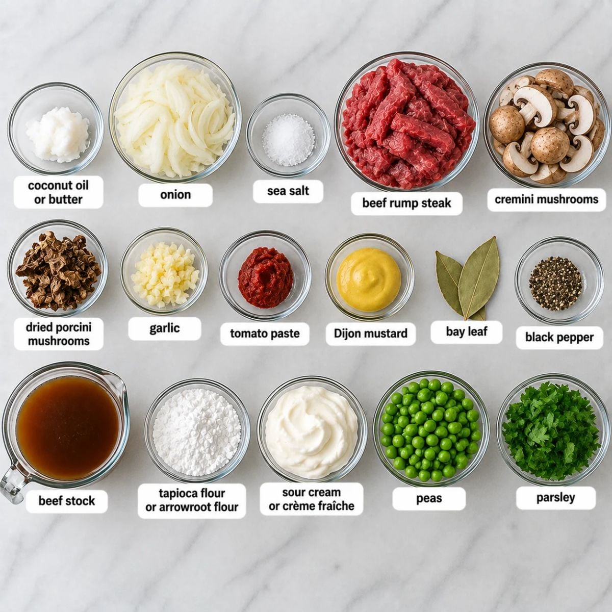 Stovetop Beef Stroganoff ingredients