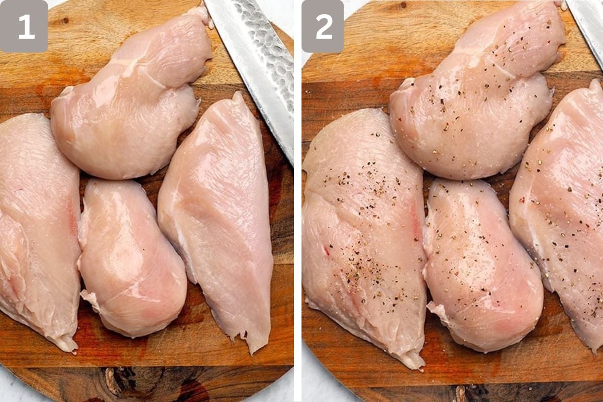Chicken cut into thinner sections and seasoned