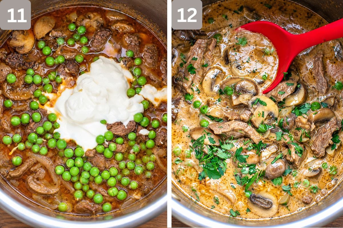 sour cream and peas added and left a bit to stand