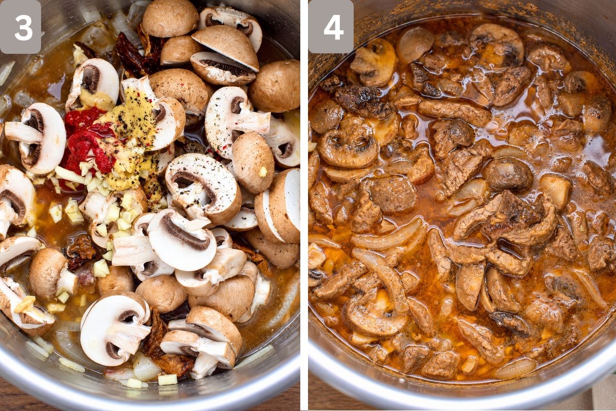 mushrooms added and garlic, tomato paste, Dijon mustard, and the black pepper added