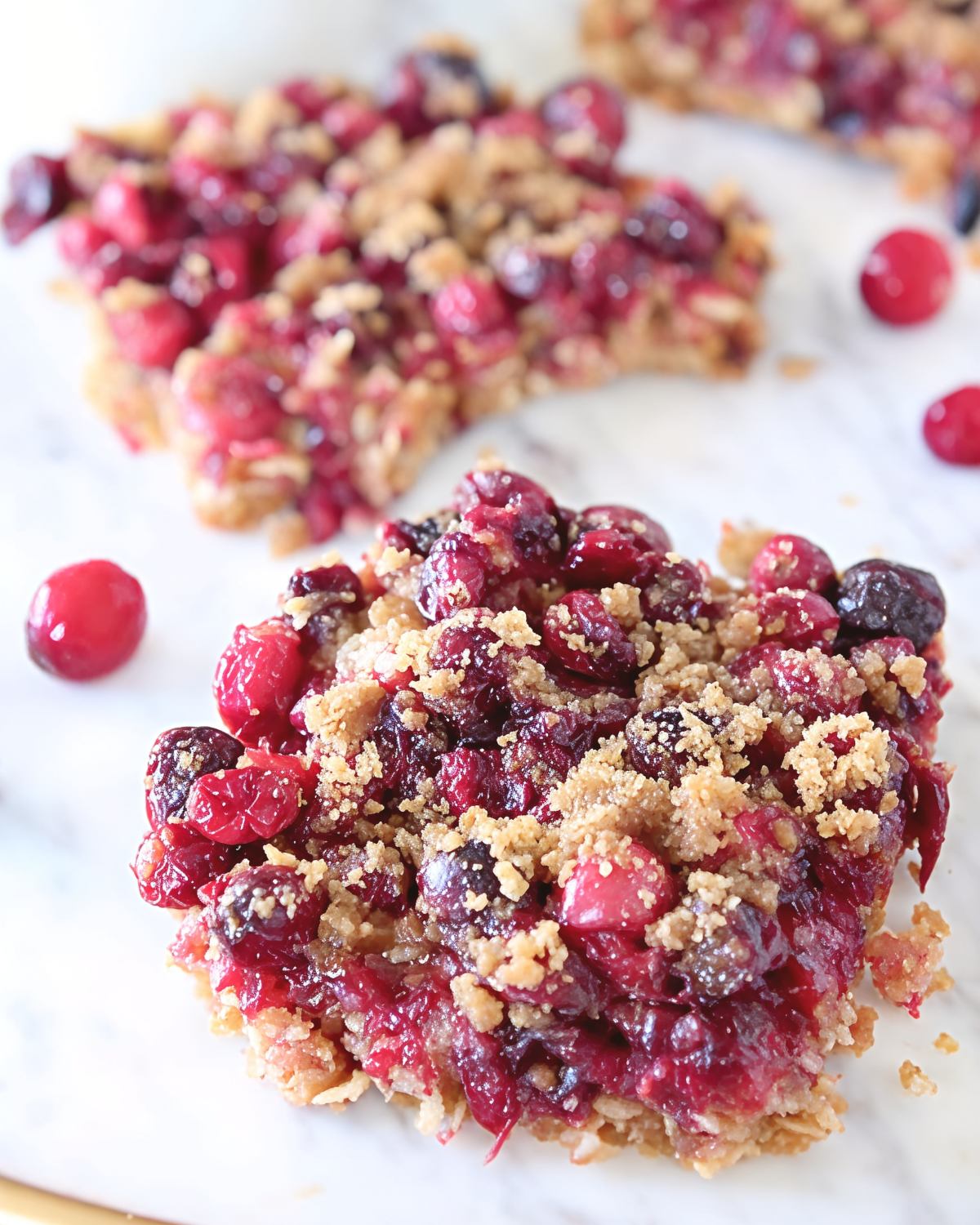 Gluten-free oatmeal cranberry bars with a crumbly topping, perfect for gluten-free Thanksgiving desserts.