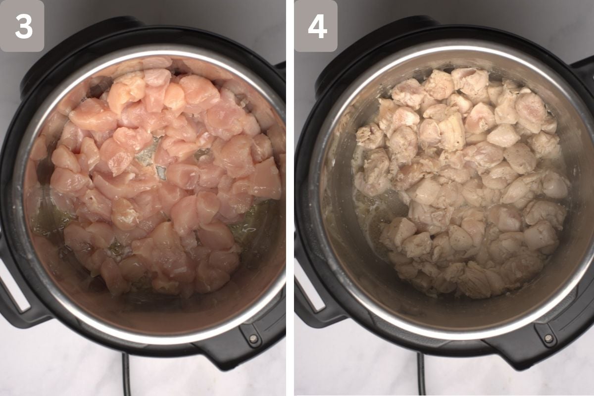 chicken pieces in deep pot with oil and then seared a bit