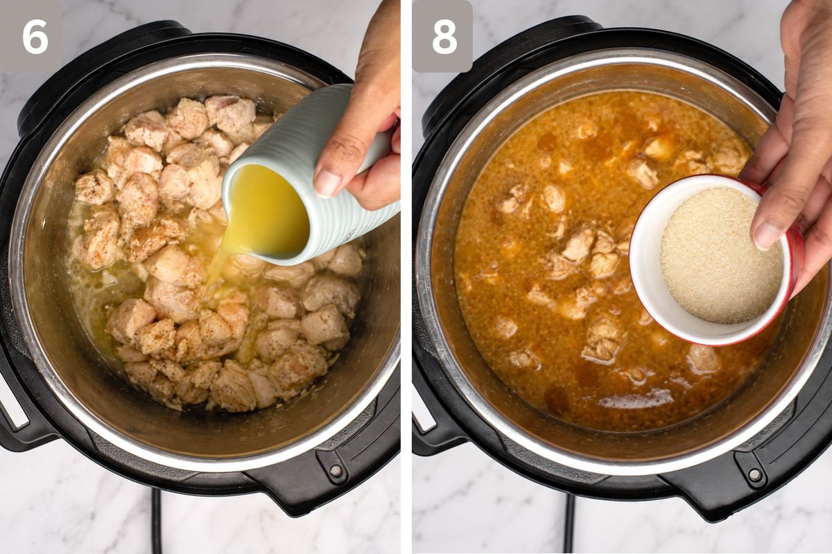 orange sauce added and brown sugar added to pot