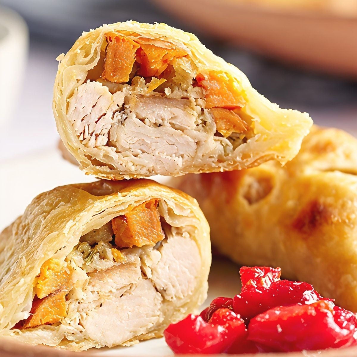 Golden Thanksgiving leftover hand pies filled with tender turkey and savory stuffing in a flaky, buttery crust.
